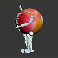 Game Movie Character Red Spherical Metallic Robot With Mechanical Arms And Silver Legs