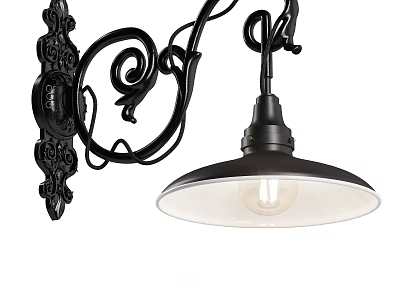 Vintage Black Metal Wall Sconce With Decorative Scroll Design And Glass Shade 3d model