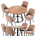 Modern Round Wooden Table And Upholstered Chairs Set With Metal Legs And Multi Color Design