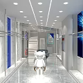 Modern Clothing Store Interior Featuring Bright Lighting Display Racks And Decorative Screens 3d model