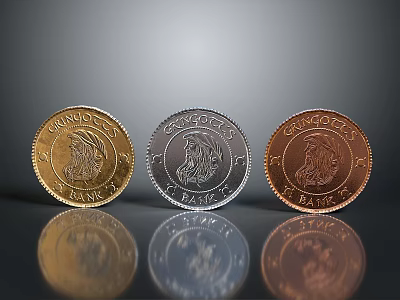 Detailed Gold Silver Copper Coin Portrait Sculpture Carving On Reflective Surface 3d model