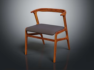 Modern Leisure Chair with Curved Wooden Frame and Gray Padded Seat 3d model