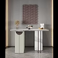 Elegant Modern Decorative Console Table With Marble Top Striped Wall And Decorative Items 3d model