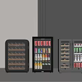 Wine Cooler Beverage Refrigerator and Double Door Freezer with Wine Bottles Beverage Cans and Drinks