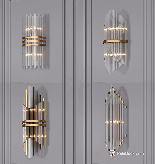 Modern Elegant Wall Sconces With Gold Metal Frame Transparent Acrylic Decorative LED Lights 3d model 