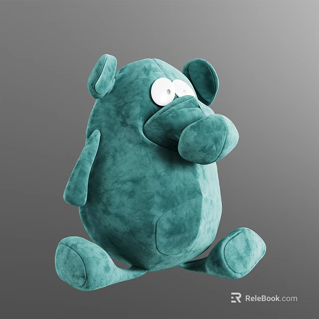 Cute Green Plush Toy with Big Eyes Large Nose Soft Material Sitting Pose Design 3d model 