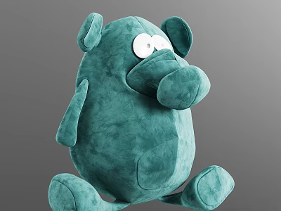 Cute Green Plush Toy with Big Eyes Large Nose Soft Material Sitting Pose Design 3d model