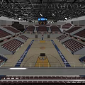 Modern Indoor Basketball Arena With Red Seats Basketball Court And Ceiling Lighting