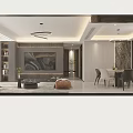Modern Living and Dining Room Interior With Sofa Coffee Table Dining Chairs And Wall Art