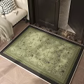 Entryway Hallway Interior With Green Floral Patterned Rug Dark Doors And Wooden Floor