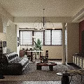 Vintage Black Leather Sofa And Round Wood Coffee Table Set For Cozy Retro Living Room