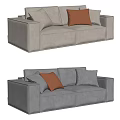 Modern Light And Dark Gray Two Seater Sofas With Orange And Gray Pillows 3d model