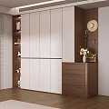 Modern Wardrobe Design With White And Wooden Panels Bookshelf And Decorative Drawer Cabinet