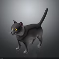 Gray Cat With Pink Ears Yellow Eyes And White Whiskers Standing On Dark Background