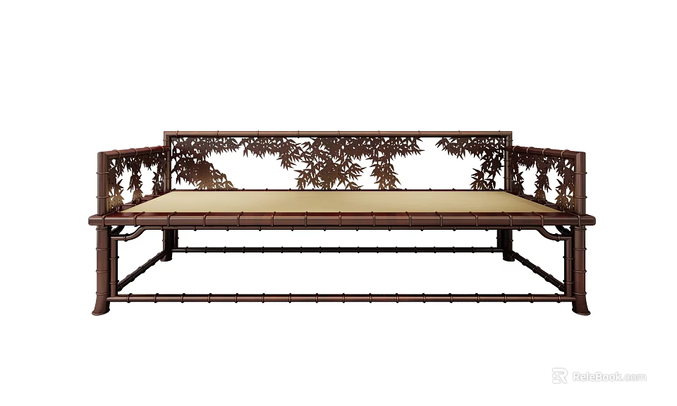 Classic Multi Seater Sofa With Dark Wooden Frame Carved Details And Light Cushion 3d model 