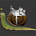 Snail Character Design With Green Body Yellow Eyes Brown Shell Black Backpack And Green Gem