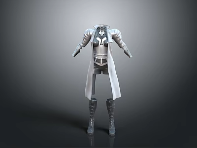 Modern Fashionable Costume Design With Long Coat Fitted Vest Matching Pants And Knee High Boots 3d model