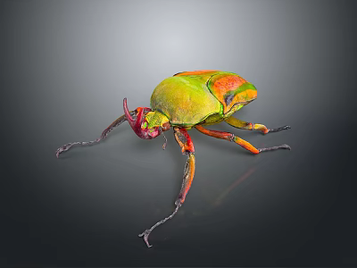 Vibrant Green Orange Beetle With Metallic Sheen Body Long Antennae And Legs 3d model