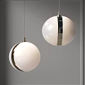 Modern White Spherical Pendant Lights With Metallic Stripes For Interior Lighting Design 3d model