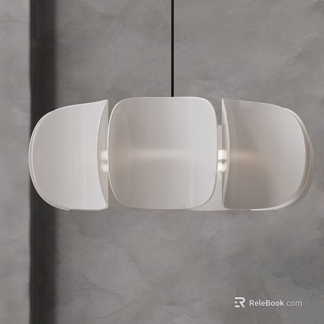 Modern White Pendant Light with Curved Panels in Minimalist Gray Interior 3d model 