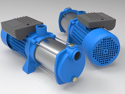 Twin Blue Industrial Electric Pumps With Stainless Steel Housing And Black Motor Covers 3d model