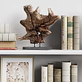 Decorative Ornaments Set With Wooden Sculptures Shell Display Framed Art And Books On Shelf