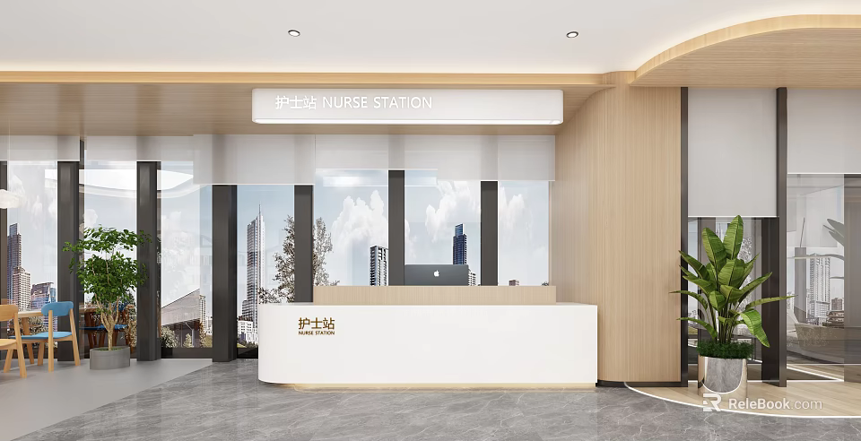 Hospital Outpatient Modern Nurse Station With City View 3d model 