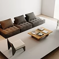 Modern Dark Brown Sofa and Wooden Coffee Table Set with Accent Chairs and Decorative Items