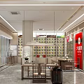 Traditional Tea Store Interior With Red Signage Shelves And Tables