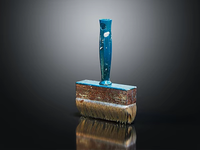 Vintage Paintbrush With Blue Handle And Brown Bristles On Reflective Surface 3d model