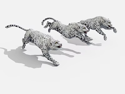 Three Spotted Reptiles Running Fast With Shadows On White Background 3d model