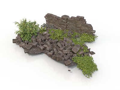 Modern Garden Landscape With Stacked Stone Piles And Vibrant Greenery Plants 3d model