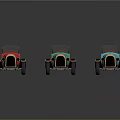 Vintage Convertible Toy Cars In Red Green Blue With Red Wheels On Dark Surface