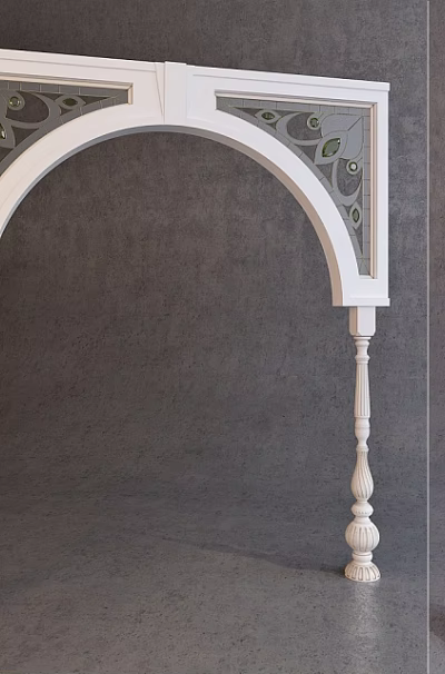 Intricate White Wooden Door Arch With Decorative Patterns And Columns 3d model