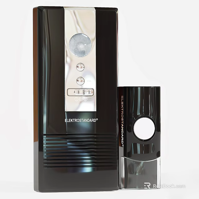 Sleek Black Modern Doorbell With Glossy Finish Push Button And Wireless Chime 3d model 
