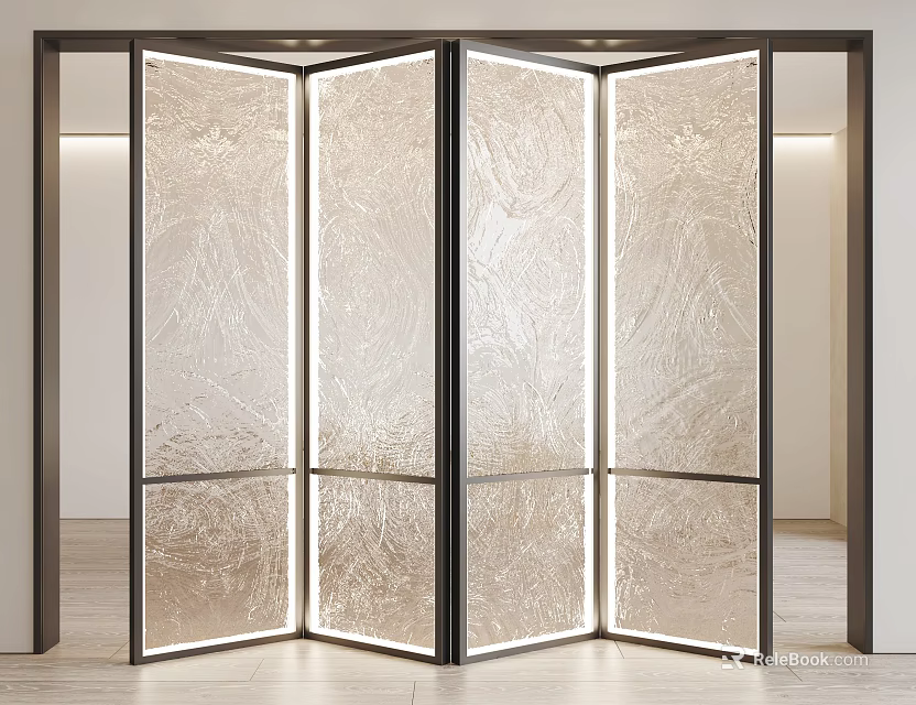 Modern Folding Glass Doors with Textured Panels and LED Light Frames for Interior Spaces 3d model 