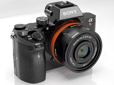 Sony Alpha 7S III Digital Camera with Black Body and Orange Lens Ring Design 3d model