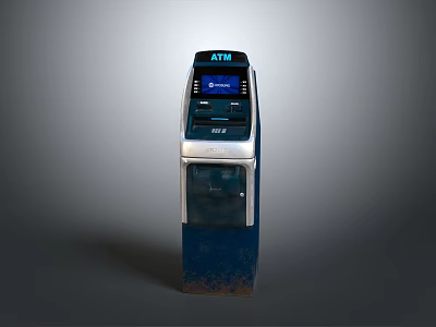 Computerized ATM Machine Featuring Blue Screen Interface And Card Slot Design 3d model