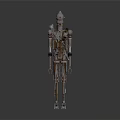 Metallic Humanoid Robot with Mechanical Structure Holding Weapon in Standing Pose on Reflective Gray Floor 3d model
