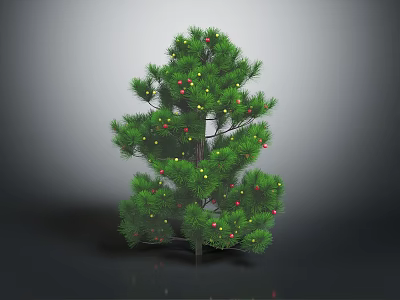 Festive Decorated Pine Tree With Green Branches And Colorful Decorative Balls 3d model