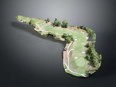 Lush Garden Landscape Design Featuring Green Lawn Trees And Winding Pathways 3d model