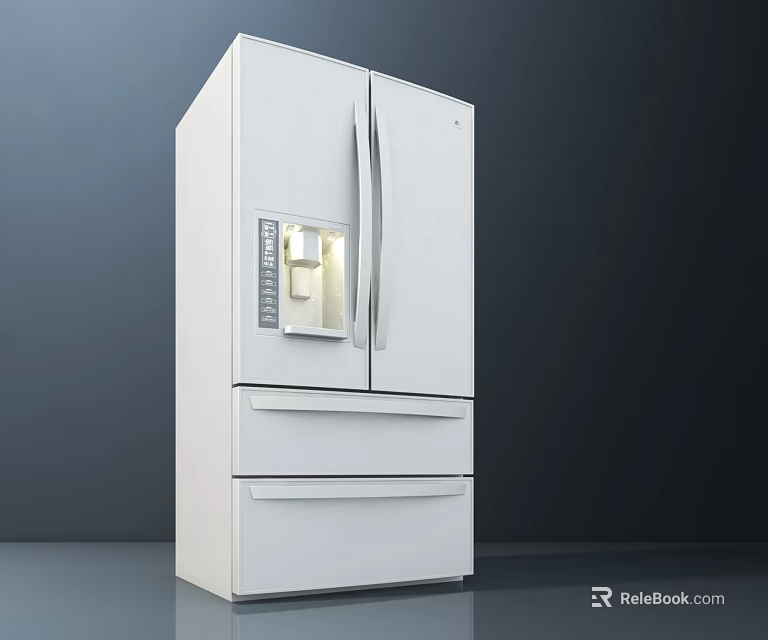 White Double Door Refrigerator Freezer With Display Panel And Drawers Modern Design 3d model 