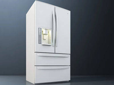 White Double Door Refrigerator Freezer With Display Panel And Drawers Modern Design 3d model