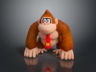 Cartoon Brown Gorilla Figurine With Red Tie And DK Logo In Crouching Pose 3d model