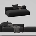 Modern Gray Sectional Sofa With Multiple Cushions Blanket And Ottoman Design 3d model