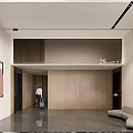 Modern Lobby Interior With 25m² Wooden Walls Marble Floor Abstract Painting And Sofa