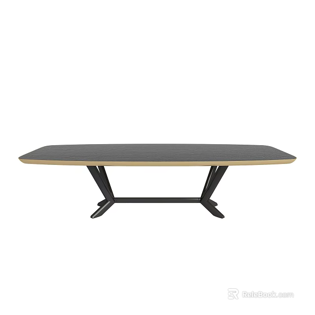 Modern Rectangular Dining Table With Black Top And Gold Trim Sturdy Black Legs 3d model