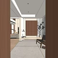 Minimalist Entryway Hallway With Wooden Cabinet Potted Plant And Natural Light