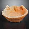 Traditional Handcrafted Terracotta Bowl With Three Handle Like Projections And Rough Surface