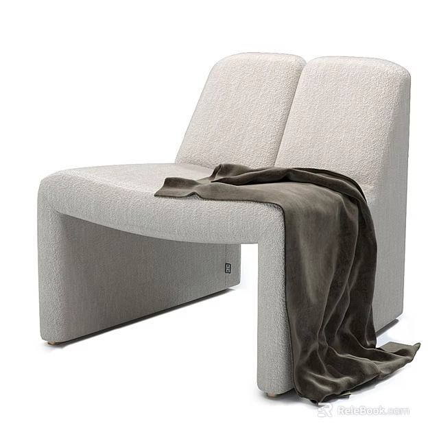 Light Gray Fabric Single Sofa With Cozy Brown Blanket For Living Room 3d model 